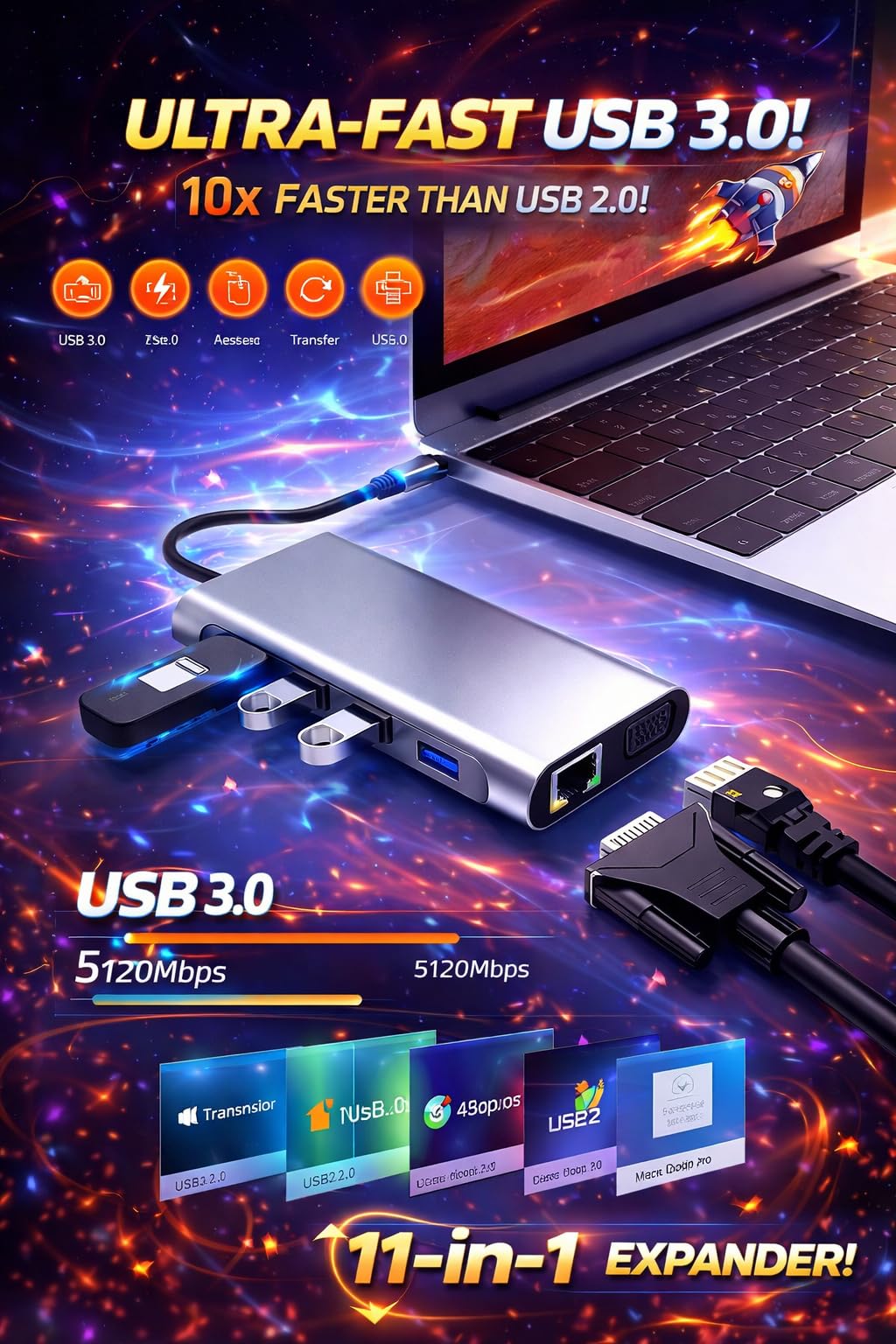 Amazon | USB-C ハブ 11-in-1 マルチポートドッキングステーション 4K